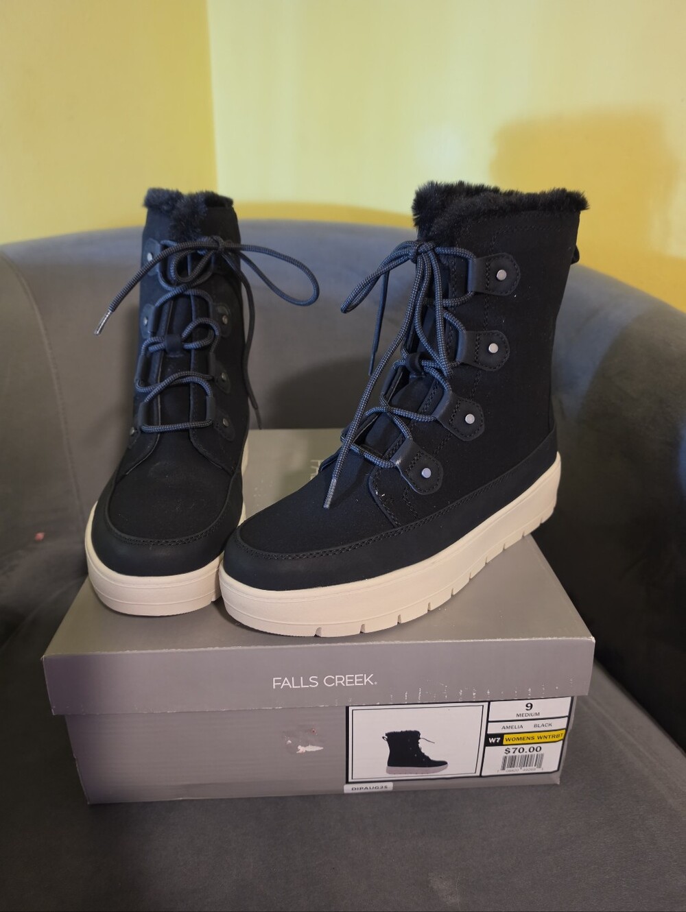 NIB Falls Creek Women's Size 9 Amelia Black 3M Thinsulate Winter Boots Faux Fur